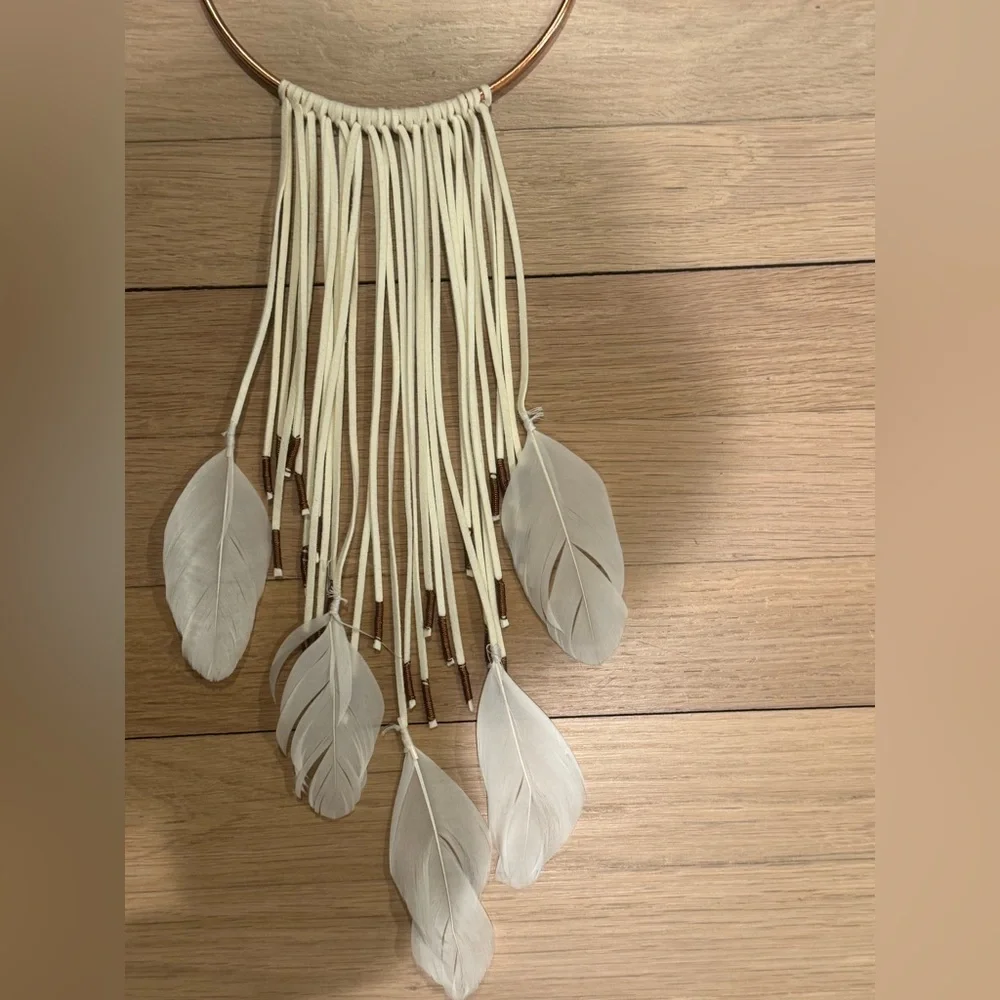 Boho White and Copper Feather Wall Hanging